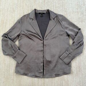 Forever 21 Satin Shacket Long Sleeve Blouse Top S Gray